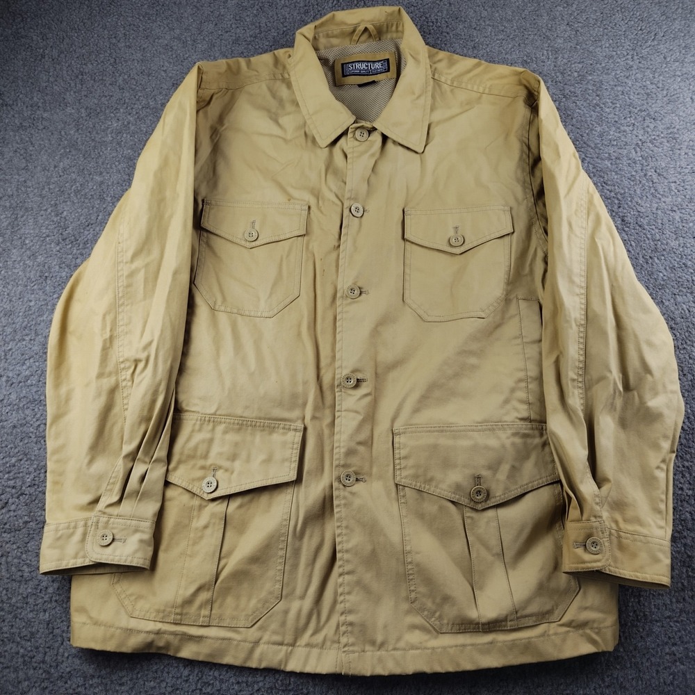 VTG Structure Jacket Mens Large Field Safari Tan Khaki Utility Cotton Canvas